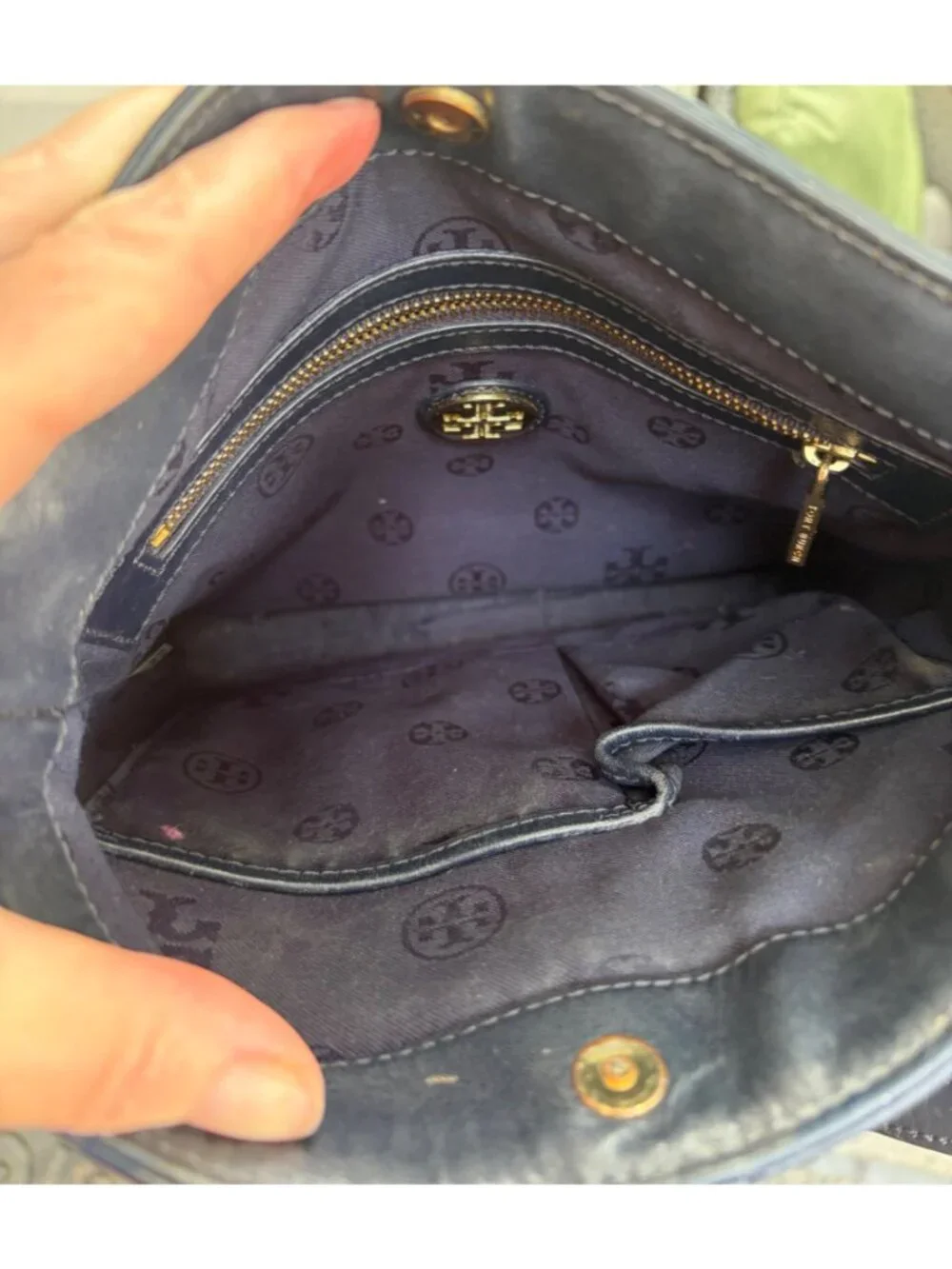 Tory Burch Holly Navy Leather and Canvas Crossbody Shoulder Bag